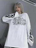 Cartoon Horror Graphic T-shirt Women Character Print Loose Punk Japanese T Shirts Pullover Top Harajuku Street Tees-Outfit