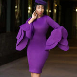 Temperament Style Dress Personality Petal Sleeve Round Neck-Waisted Dress