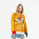 Cartoon Airplane Embroidery Sweater Harajuku Retro Style Knitted Sweater Autumn And Winter Cotton Pullover