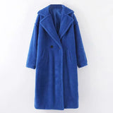 Aachoae Winter Casual Solid Teddy Coat Women Long Sleeve Fleece Long Jacket Turn Down Collar Lamb Fur Coat Outerwear