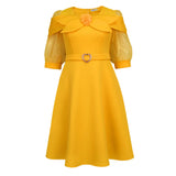 Bow Perspective Lantern Sleeve Dress Party Party A Skirt Yellow