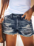 Women's Fashion Retro Do Old Loose Straight Tube Worn Denim Shorts-Outfit