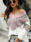 2025 New Colored Knitted Shirt Women's Autumn Winter Leopard Tard New V-Necked