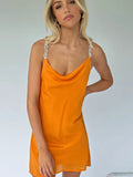 Womens Sexy Summer Sleeveless Cowl Neck Shiny Rhinestone Sequined Strap Backless Mini Short Sling Party Dress-Outfit