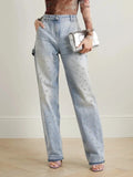 Toloer 2024 New Heavy Industry Nail Bead Design Sense Straight Pants High Waist Show Thin Fashion Temperament All-Match Jeans Pants-Outfit