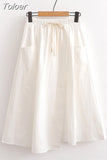Summer A Line Skirts Women Fashion High Waist Korean Large Pocket With Drawstring Solid Color Casual Chic Skirt