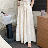Toloer Chic Niche Temperament V Neck Hollow Lace Embroidered Jacket Women High Waist Pressure Pleated Skirt Two Sets Of Women-Outfit