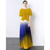 Folded Suit Women's Summer Design Feeling Shiny Short-Sleeved Top High Waist Gradient Color Bajamas
