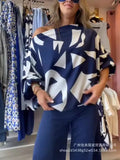 Women's Wear 2024 Summer Geometric Printed Bat Shirt INS Style Trousers Fashion Leisure Suit-Outfit