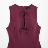 Wide Swing Bow Tie With Hollow Short Vest Dress Summer Sleeveless Body