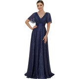 Dress V-Neck Long Large-Size Chiffon Banquet Bridesmaid Dress Horn Sleeve Dress Dress Dress