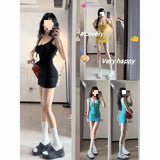 High-Waisted Rope Bow Bow U Collar Vest Pure Want To Pack Hip Short Skirt Skinny Pear-Shaped Figure Wearing A