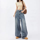 Toloer Wide-Leg Jeans Female Autumn 2024 New High Waist Loose Show Thin Feeling Straight Floor