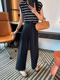 High-Rise Water Wash Cotton Casual Suit Pants Women's Summer Thin Loose Straight Broad Leg Pants Feel Nine-Point