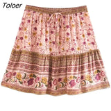 Pink Jasmine Florals Boho Skirt Summer Women Mini Skirts Casual Hippie Chic Beach Short Skirt faldas mujer moda 2023