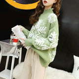 Red Christmas half high collar sweater for women loose and thickened new style student pullover in autumn and