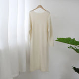 Women Autumn Loose Long Dresses 2021 Solid O Neck Knitted Sweater Dress Female Long Sleeve Casual Dress Robe