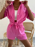 Linen Two Piece Set Women Summer Casual Joggers Shirt Top Vacation Shorts Set Suit Beach 2023 Outfits Tracksuit Matching-Outfit