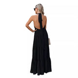 Summer New Temperament Hanging Neck Tie With Broken Folds Spliced Dress