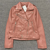 Spring Autumn Women Faux Leather Jacket Ladies Solid With Belt Zipper Biker Coat Female Casual