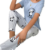 Toloer Women's Home Dress Round Collar Short-Sleeved Trousers Suit Milk Silk Cartoon Spring And Summer New Products-Outfit