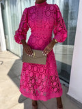 Women's Dress 2025 New French Lace Collar Bubble Bubble Sleeve Dress Temperament Waist Show Skinny