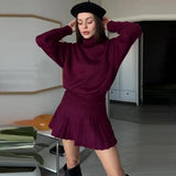 Solid Color Round Collar Loose Blouse Simple Dress Set In Autumn