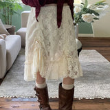 Toloer Classical Palace Wind Lace Flounce Skirt Female New Low Waist Retro Temperament Draw Rope-Outfit