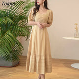 French White Dress Cotton Embroidered V-neck Elegant Ladies Dress Ruffle Hem Chic Autumn Dress Retro Luxury Brand