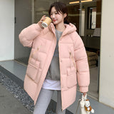 Medium And Long Down Cotton Jacket Women's Winter New Style Fashion Casual Loose Hat Joker Bread Clothes Padded Clothes-Outfit