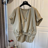 Shirt for Women Sleeveless Khaki Pullover Blouse for Summer Woman Elegant Top O-neck Fashion Shirts and Blouses Summer-Outfit