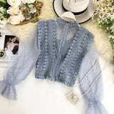 Women Tops Fashion Sexy Sheer Lace Blouse Lantern Sleeve 3D Floral Blouses Shirts Elegant Top Blusas