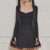 Toloer Girls Splicing Bow Knit U Collar T-Shirt Women's New Slim Slim Casual Bottom Top-Outfit