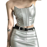 Toloer Summer Women's Solid Color Chest-Wrapped Slim Crop Vest To Purse Buttock Skirt Set-Outfit