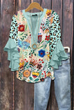 Creative Flower Element 3D Printed Casual Trend V-Necked Lace