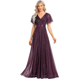Dress V-Neck Long Large-Size Chiffon Banquet Bridesmaid Dress Horn Sleeve Dress Dress Dress