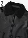 Women Fashion Thick Warm Faux Shearling Jacket Coat Vintage Long Sleeve Patch Pockets Female Outerwear Chic
