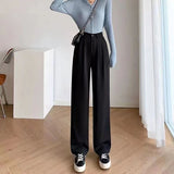 Toloer Pants Female Autumn 2024 New High Waist Pendant Straight Pear Shaped Pants Narrow Version Of The Floor Wide Leg Pants-Outfit
