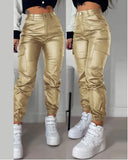 Toloer Summer 2023 Women's Wear Locomotive Zip Pleated Pocket Fashion PU Casual Sticker Bag Tight Foot