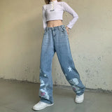 Button Loose Straight Fit Mop Jeans-Outfit