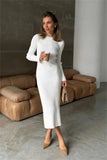 Autumn And Winter Sweater Dress Lady Knit Round Collar Pit Solid Color Tight Dress