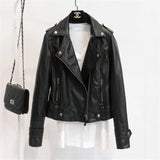Toloer New Korean Version Of Students Small Coat PU Leather Coat Female Short Spring And Autumn Model Slim Lapel Locomotive Leather Jacket Tide-Outfit