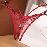 Transparent Embroidery Floral Pearl Tassel Women Lingerie G-String Panties Fashion Hollow Out Female Underwear Thong Briefs 618-1-Outfit