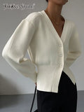 Loose Korean Sweater For Women V Neck Long Sleeve Solid Minimalist Knitting Sweaters Female Clothing 2023 Style New 1028-1-Outfit