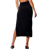 Women Casual Sexy High Split Skirt Summer 2023, Solid Color High Elastic Waist Long Skirt Club Wear-Outfit