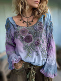 New Hot 3D Printed Ladies Round-Neck Long Sleeve Retro Bohemian