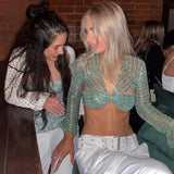 Green Sequin Bandage Crop Top-Outfit