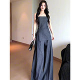 Summer New Korean Wearing A Forked Corset Loose Broad Leg Pants Denim