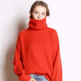 Autumn Winter Women Knited Turtleneck Cashmere Sweater Red Thick Pullover Fashionable Warm Knitwear Long Sleeve Loose