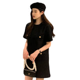 Toloer Chic Thin Tweed Small Short Sleeved Dress Female Summer New Royal Sister Small Sweet Wind Short Skirt-Outfit